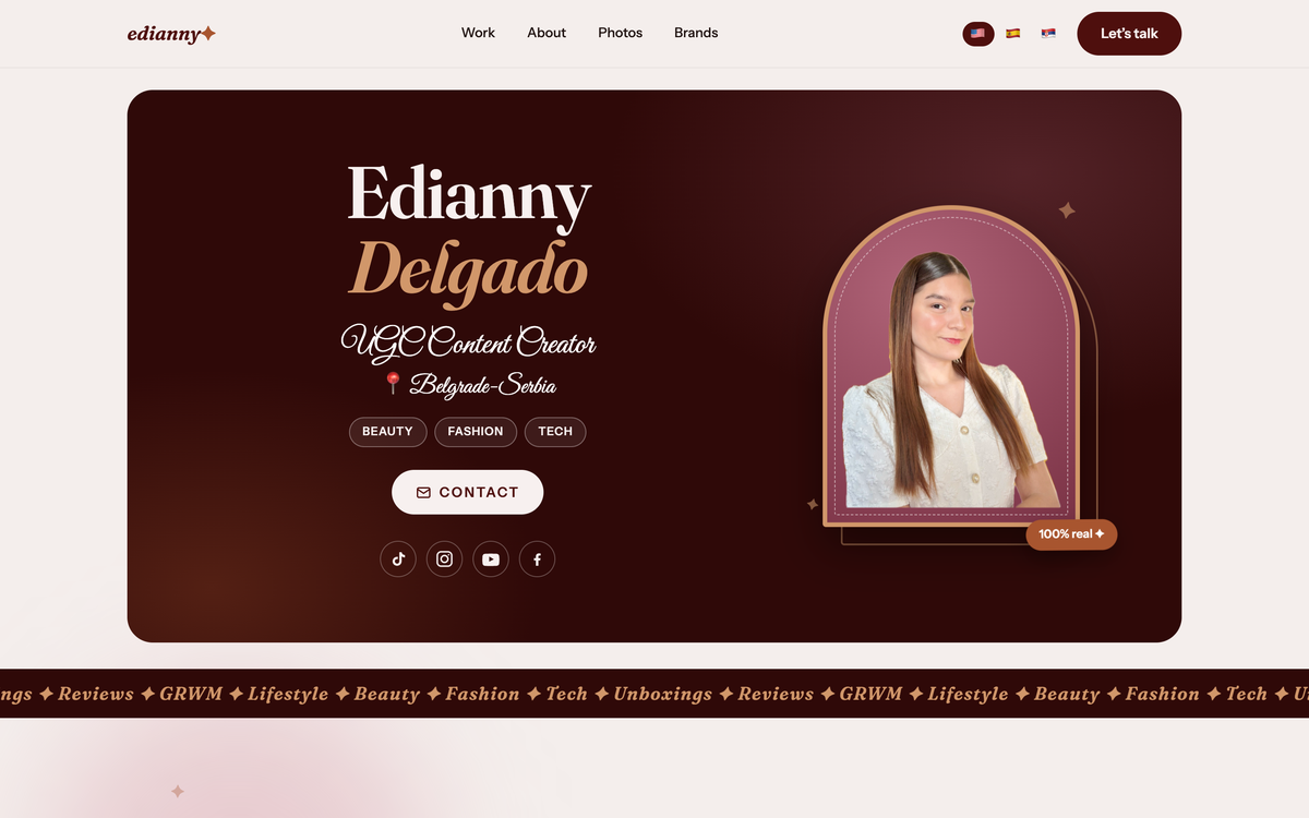 Captura del portfolio de Edianny Delgado, creadora de contenido UGC
