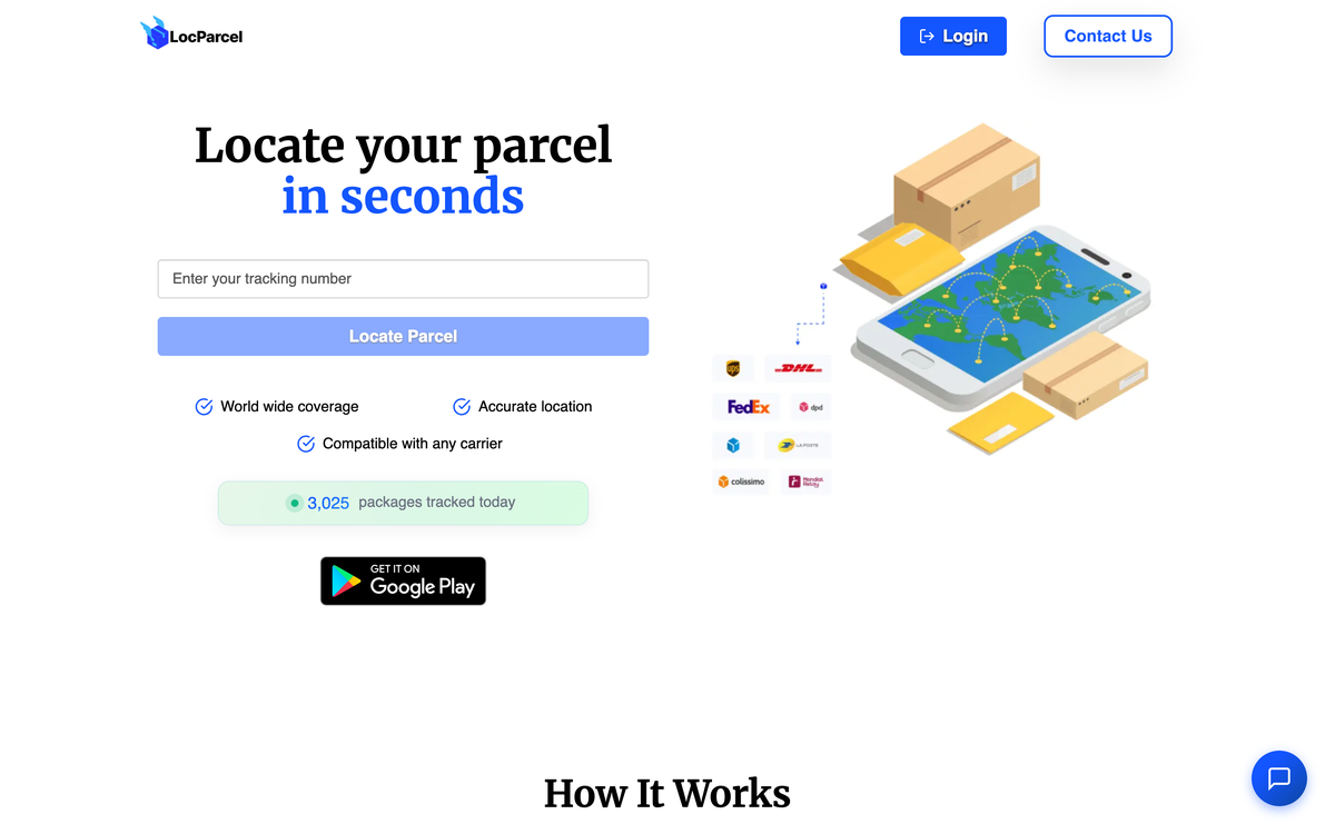 Captura de LocParcel con el buscador de paquetes y transportistas compatibles