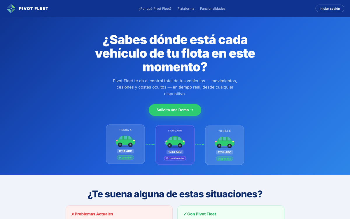 Captura de la plataforma Pivot Fleet mostrando el panel de gestión de flotas