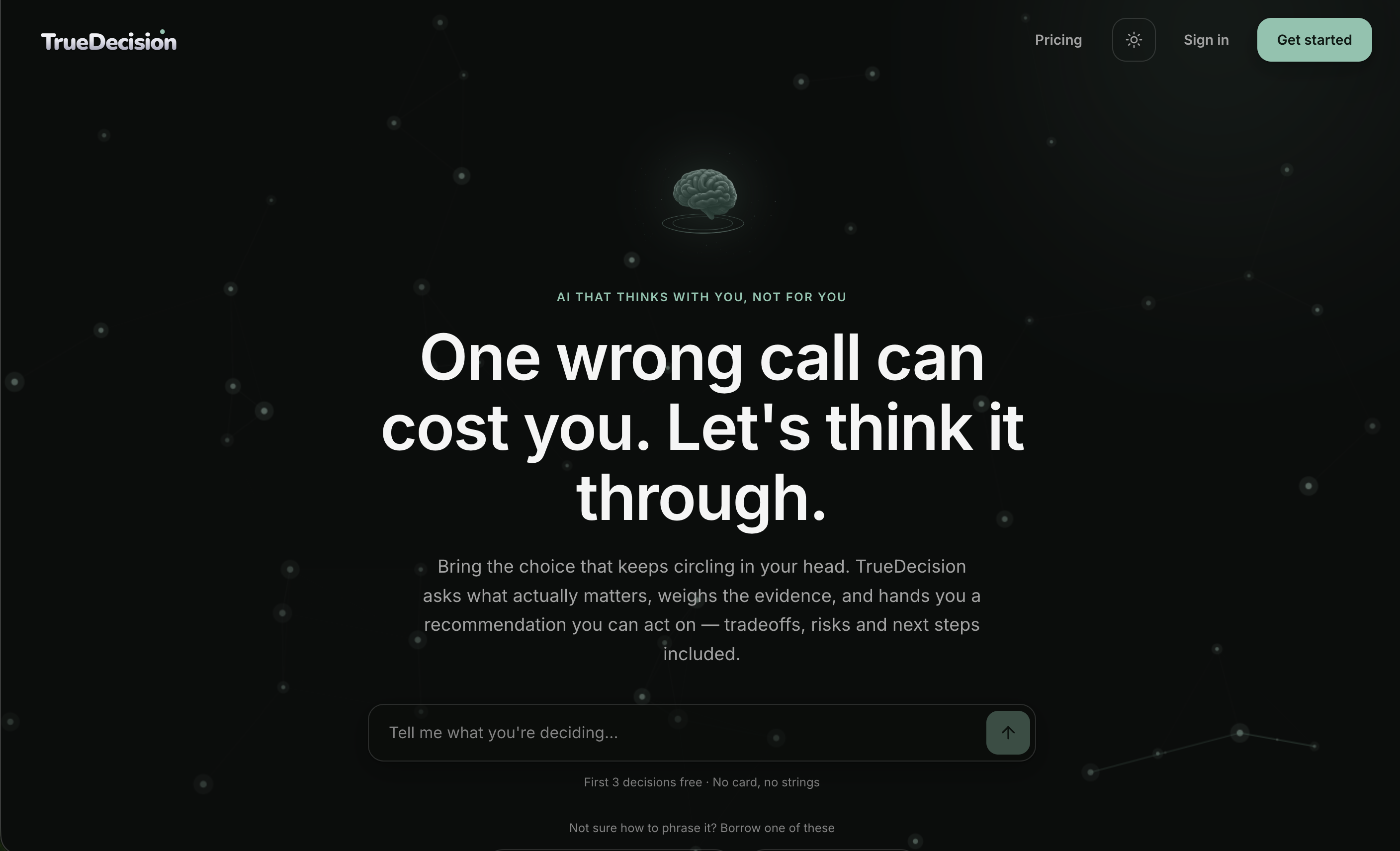 Captura de TrueDecision mostrando la interfaz de toma de decisiones
